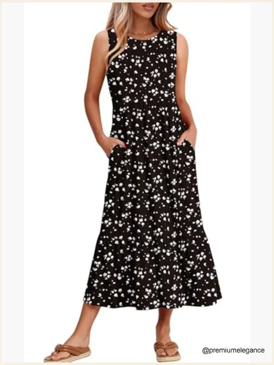 Sleeveless Maxi Dress with Pockets, A-Line Flowy Summer Casual - Picture 4 of 6